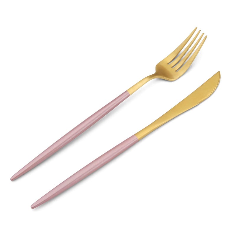 Bysta Matte Gold Silverware Set with pink handle, Bysta 20-Piece Stainless Steel Flatware Set, Kitchen Utensil Set Service for 4, Tableware Cutlery Set for Home and Restaurant, Satin Finish, Dishwasher Safe - Image 3